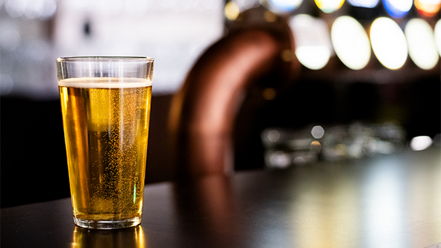 Beer glass on table